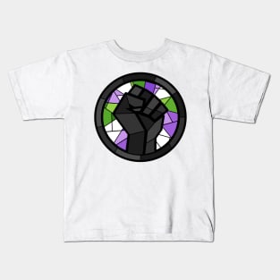 BLM Stained Glass Fist (Genderqueer) Kids T-Shirt